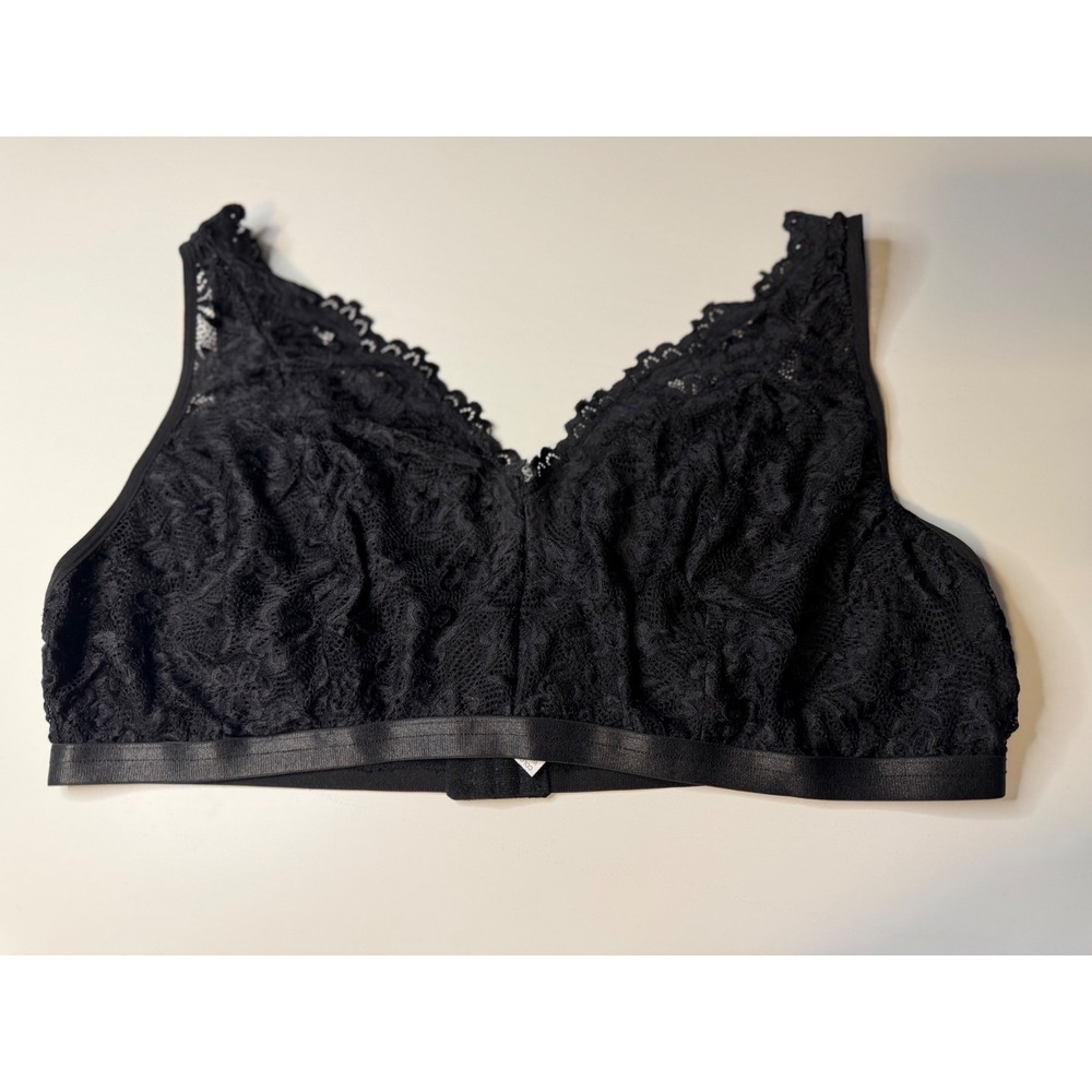 Black Floral Lace V-Neck Bralette Wireless Hook Back 4XL Plus Size